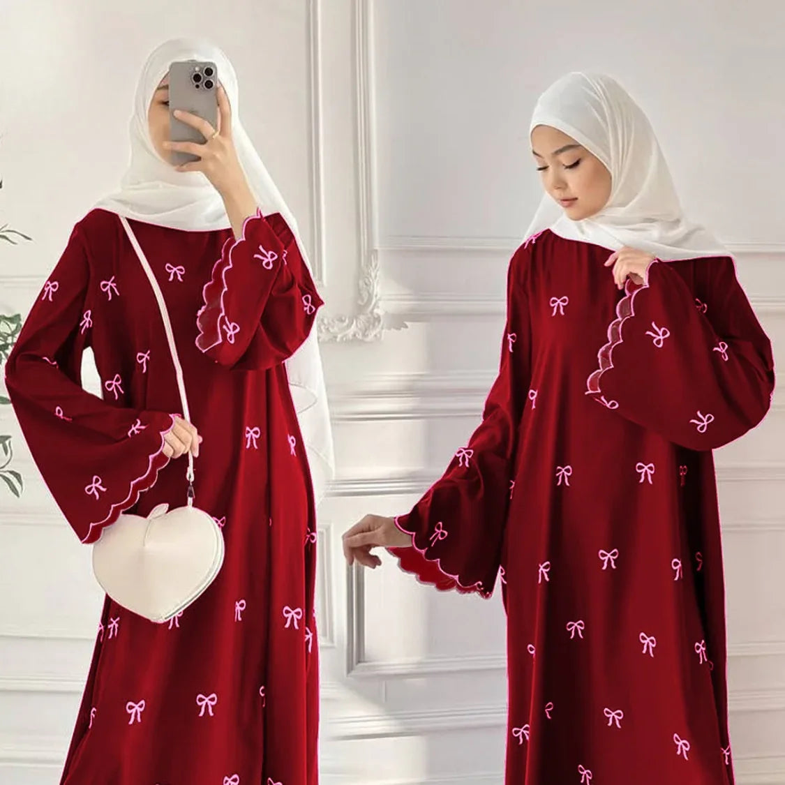 Bow Embroidered Georgette Abaya | Elegant Front Bow Design - The Storvia Designers