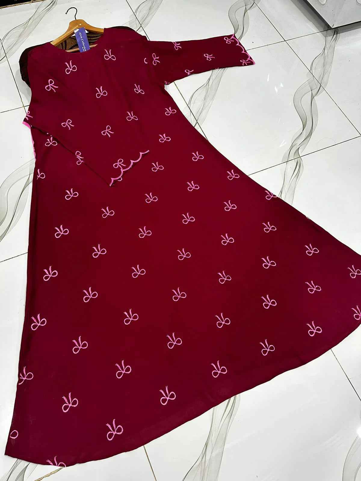 Bow Embroidered Georgette Abaya | Elegant Front Bow Design - The Storvia Designers