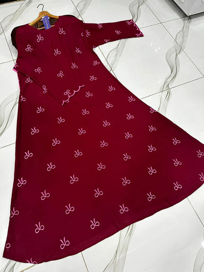 Bow Embroidered Georgette Abaya | Elegant Front Bow Design - The Storvia Designers