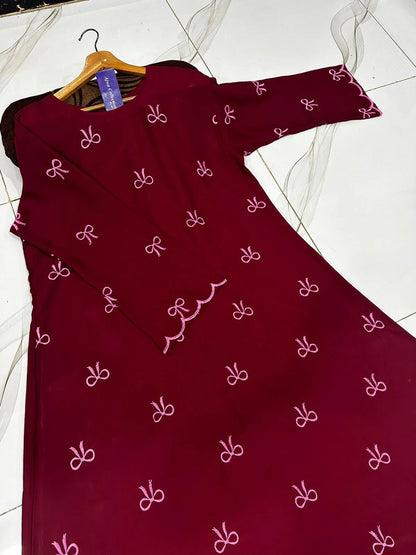 Bow Embroidered Georgette Abaya | Elegant Front Bow Design - The Storvia Designers