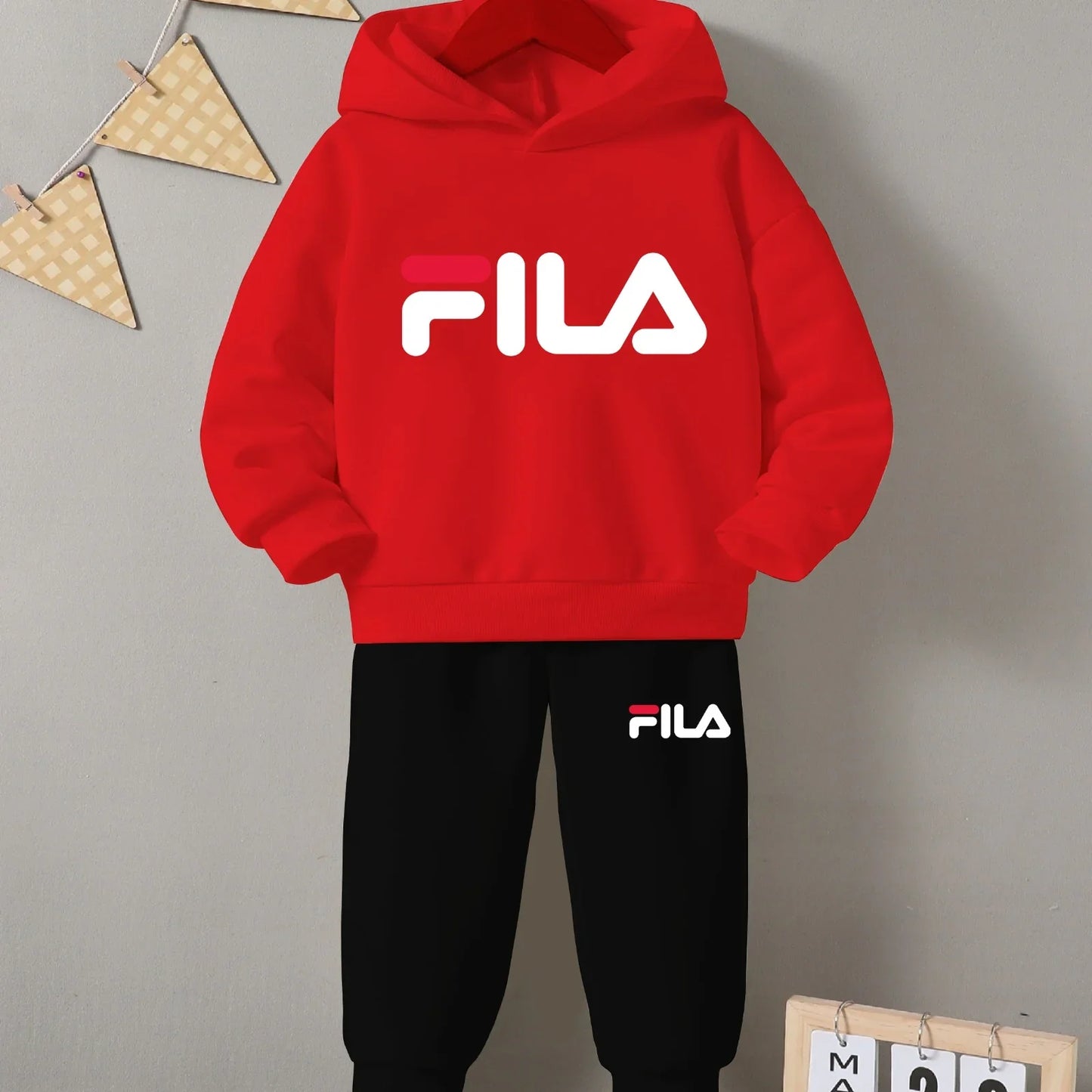 Kids Winter Fila Printed Tracksuit – Cozy Fleece Hoodie & Trouser Set - The Storvia Designers
