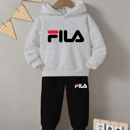 Kids Winter Fila Printed Tracksuit – Cozy Fleece Hoodie & Trouser Set - The Storvia Designers