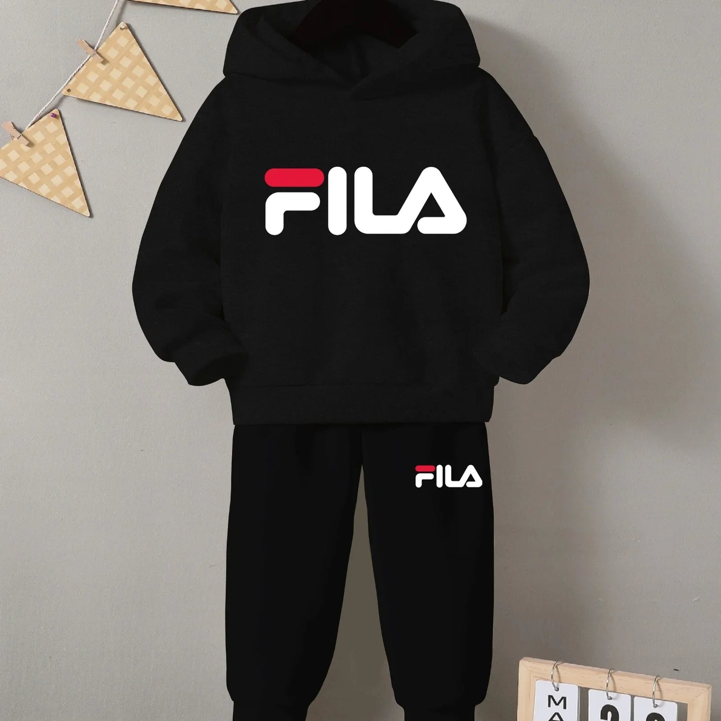 Kids Winter Fila Printed Tracksuit – Cozy Fleece Hoodie & Trouser Set - The Storvia Designers