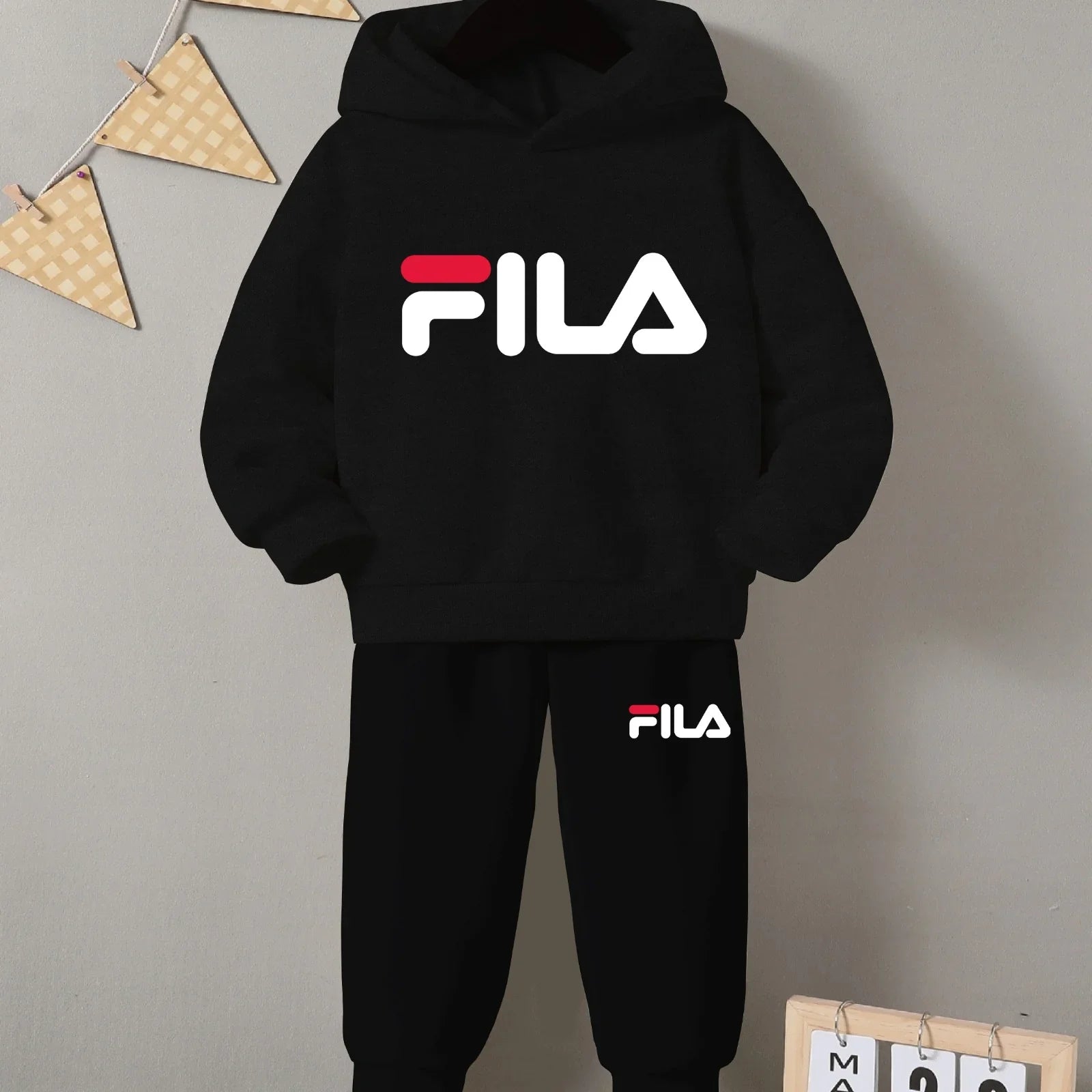 Kids Winter Fila Printed Tracksuit – Cozy Fleece Hoodie & Trouser Set - The Storvia Designers