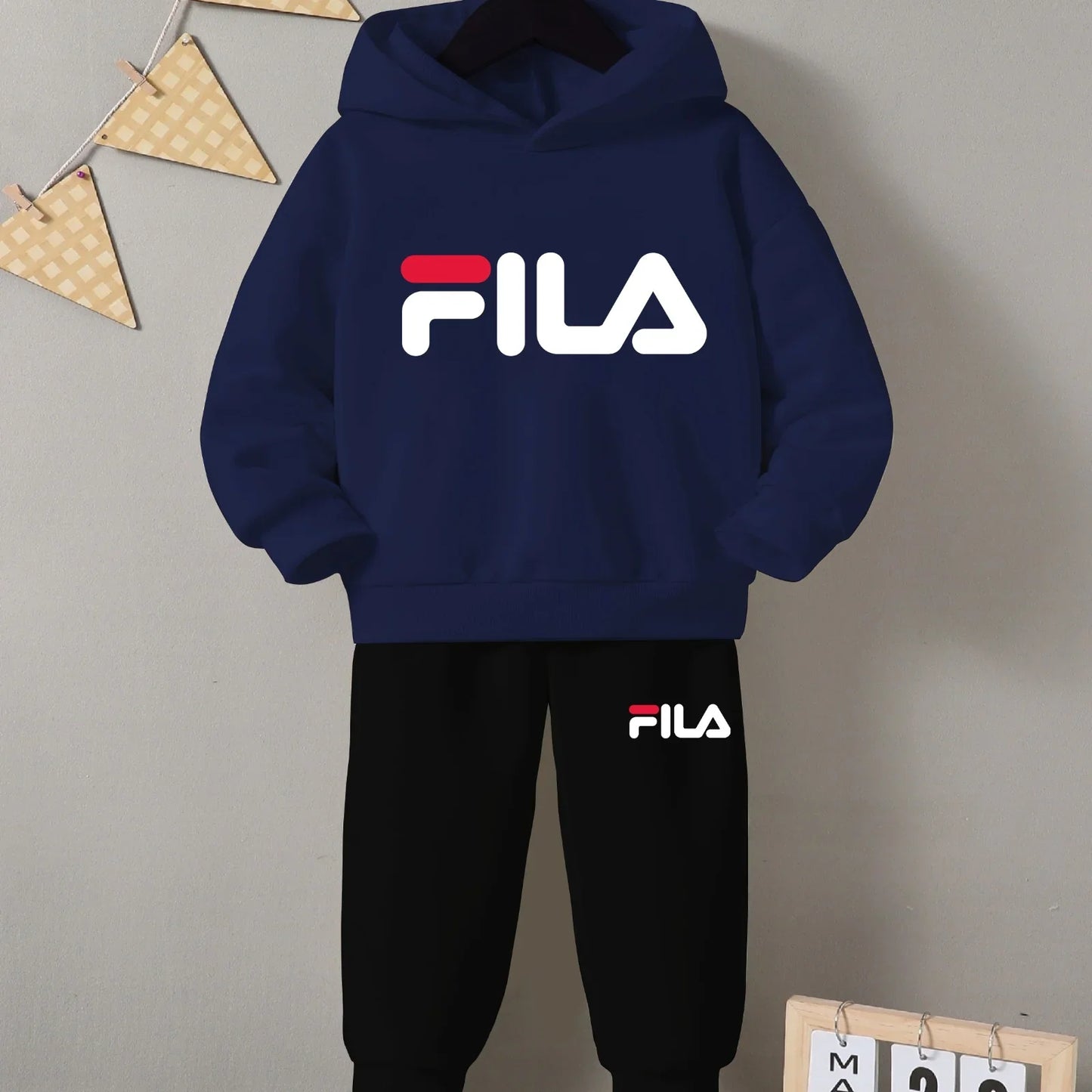 Kids Winter Fila Printed Tracksuit – Cozy Fleece Hoodie & Trouser Set - The Storvia Designers