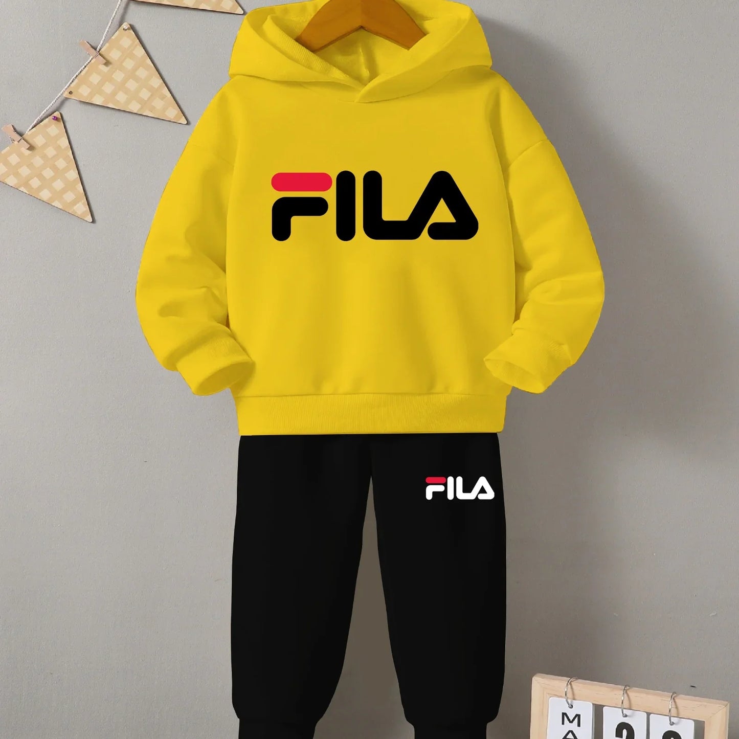 Kids Winter Fila Printed Tracksuit – Cozy Fleece Hoodie & Trouser Set - The Storvia Designers