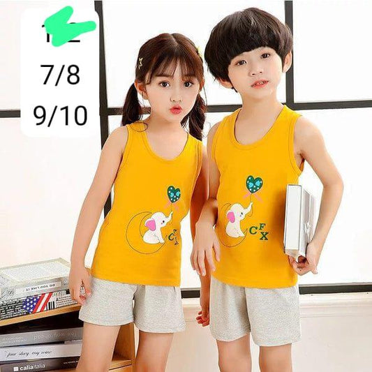 Kids Summer Sleeveless Tank & Shorts Set – Cute Bear & Elephant Print - The Storvia Designers