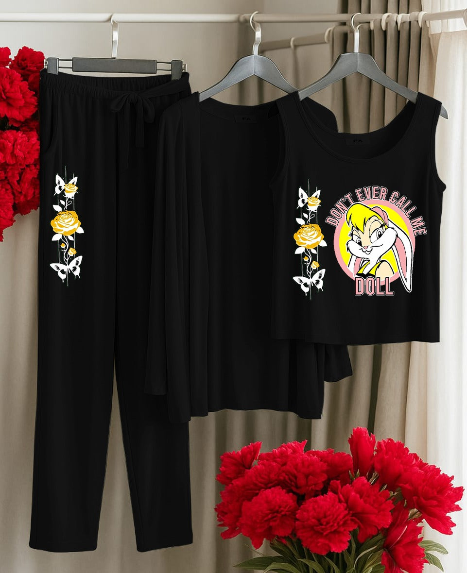 3-Piece Printed Night Suit – Cotton Jersey