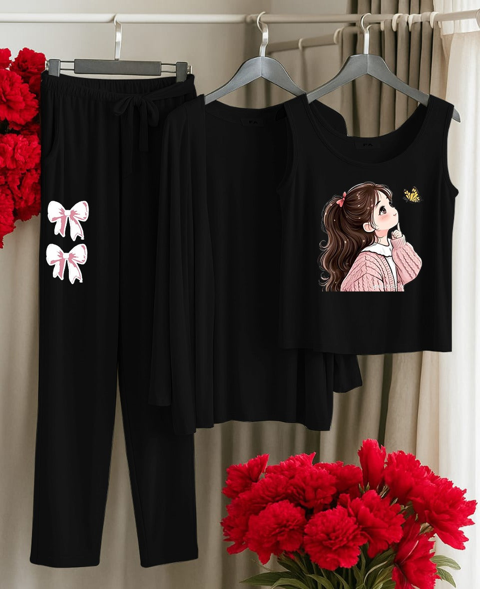 3-Piece Printed Night Suit – Cotton Jersey