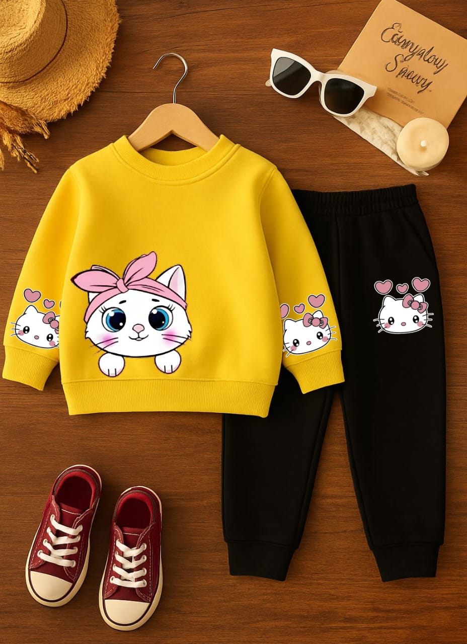 BBG Fashion Kids Winter Tracksuit Yellow Double Fleece - The Storvia Designers