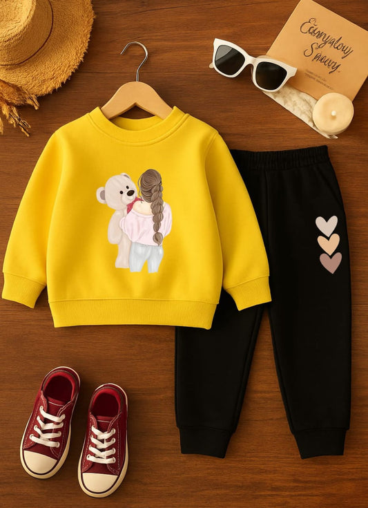 BBG Fashion Kids Winter Tracksuit Yellow Double Fleece - The Storvia Designers