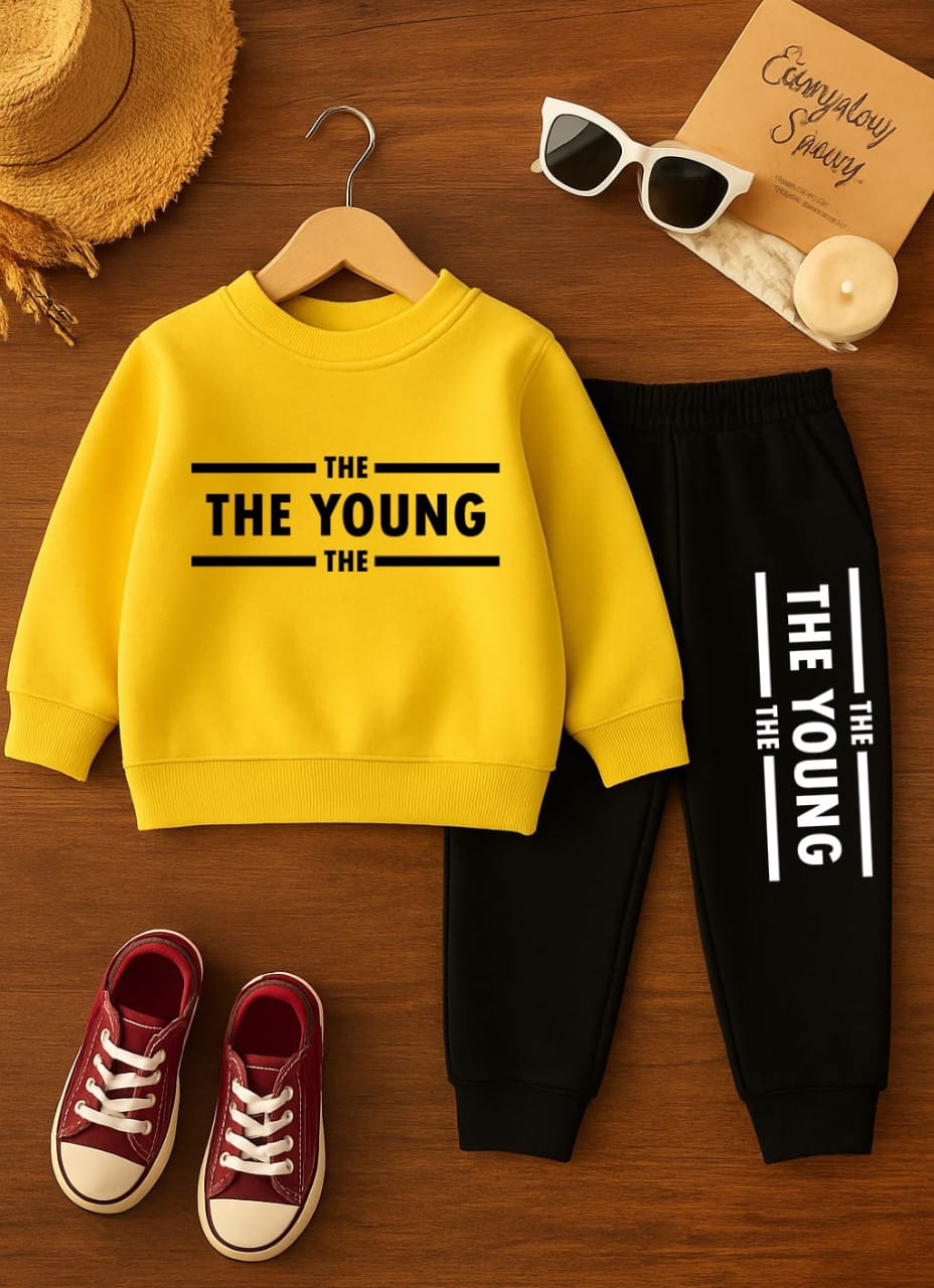 BBG Fashion Kids Winter Tracksuit Yellow Double Fleece - The Storvia Designers