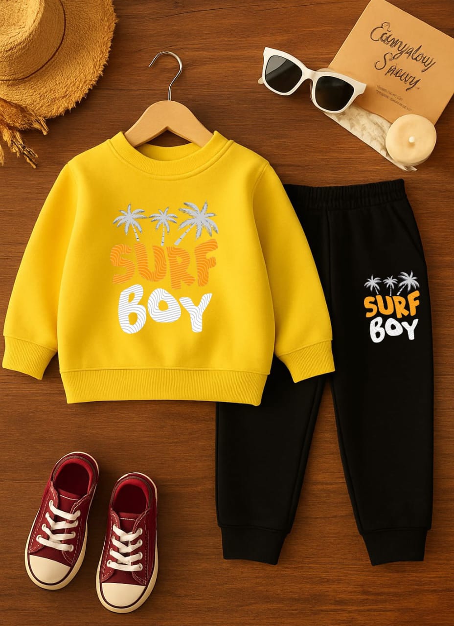 BBG Fashion Kids Winter Tracksuit Yellow Double Fleece - The Storvia Designers