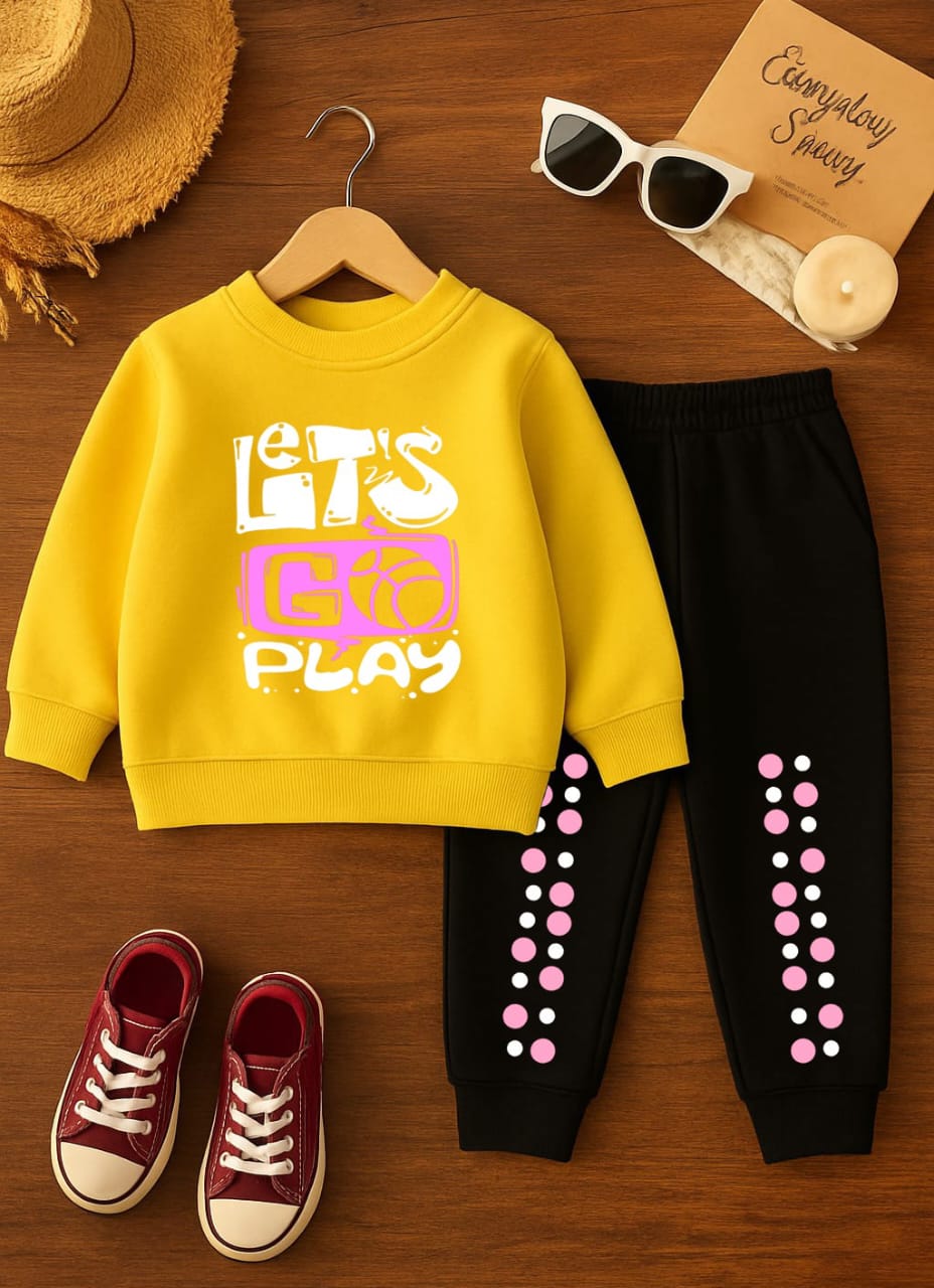 BBG Fashion Kids Winter Tracksuit Yellow Double Fleece - The Storvia Designers