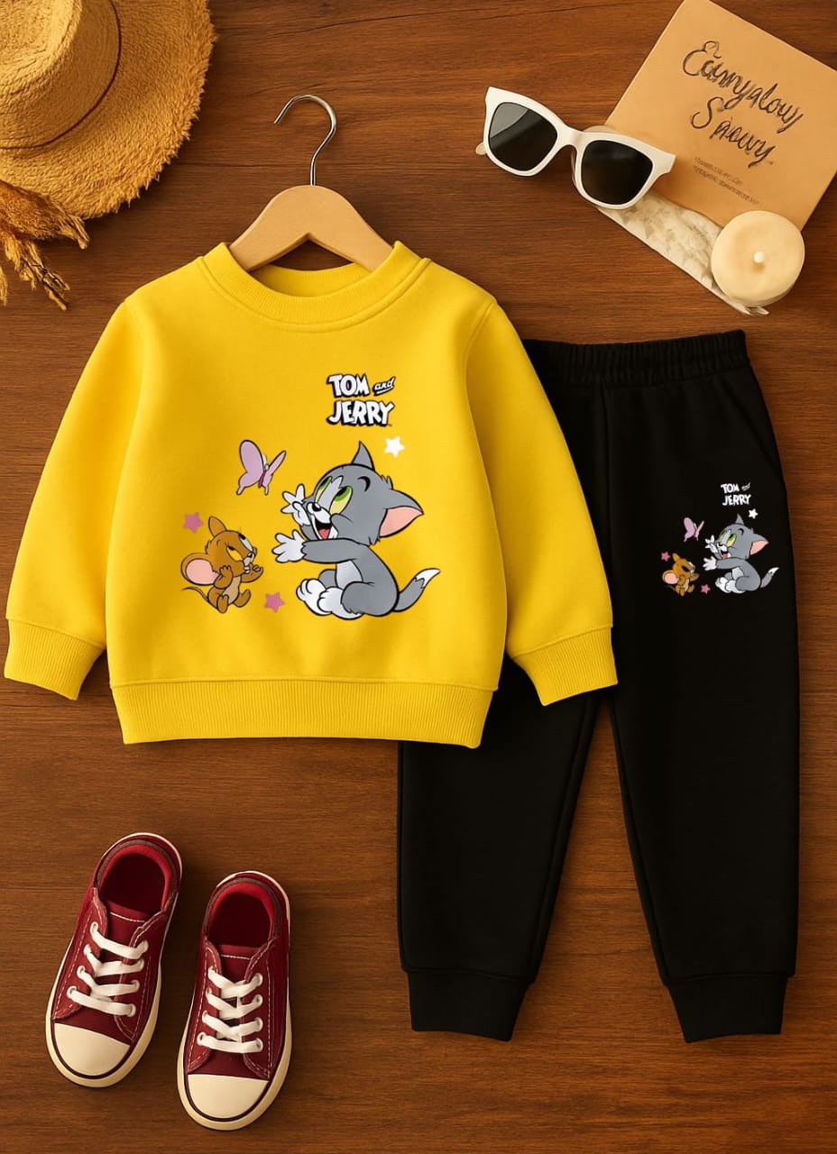 BBG Fashion Kids Winter Tracksuit Yellow Double Fleece - The Storvia Designers