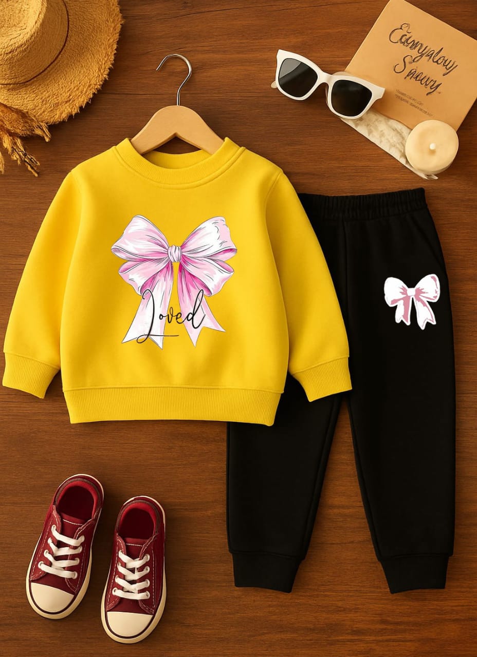 BBG Fashion Kids Winter Tracksuit Yellow Double Fleece - The Storvia Designers