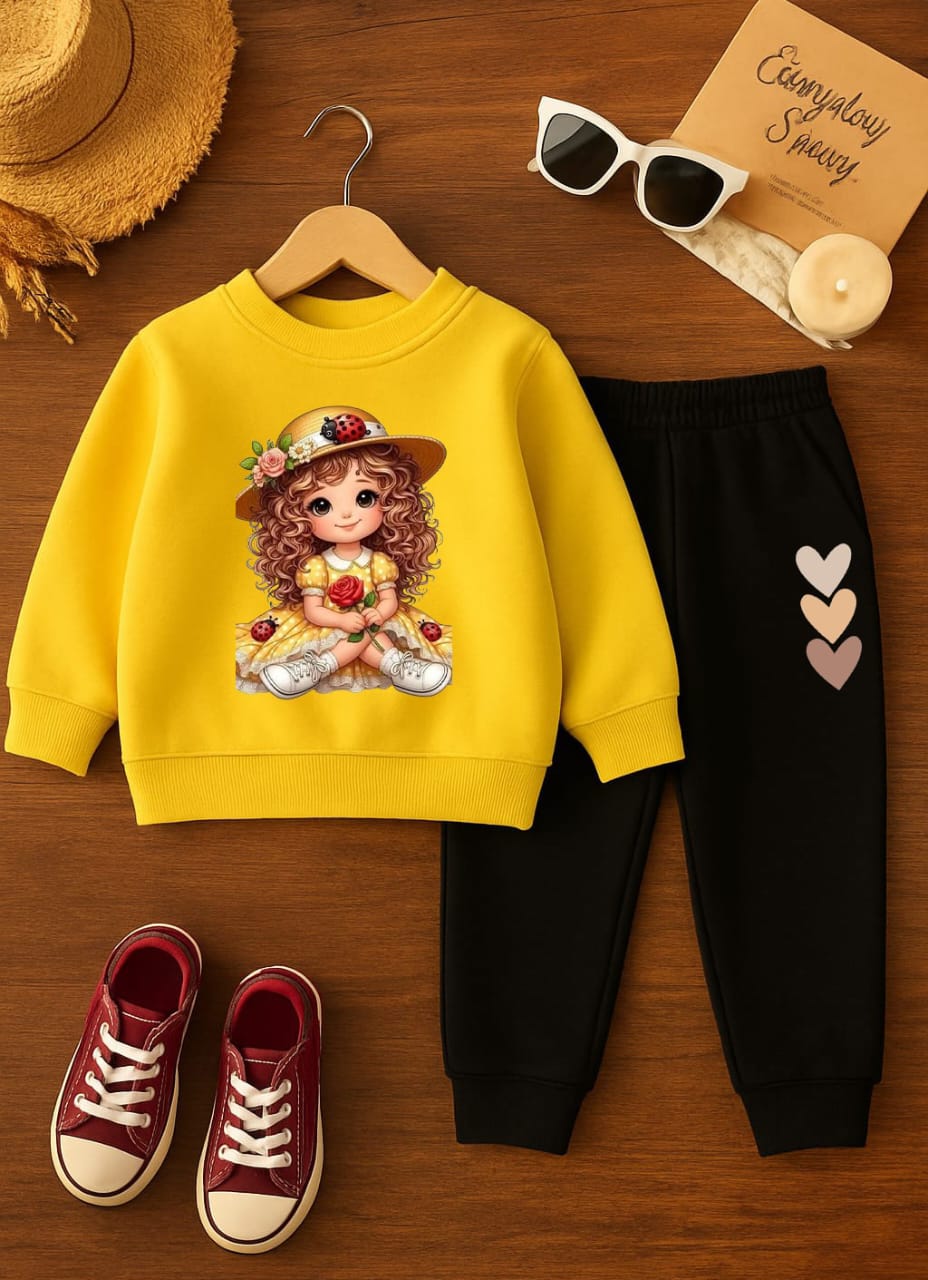 BBG Fashion Kids Winter Tracksuit Yellow Double Fleece - The Storvia Designers