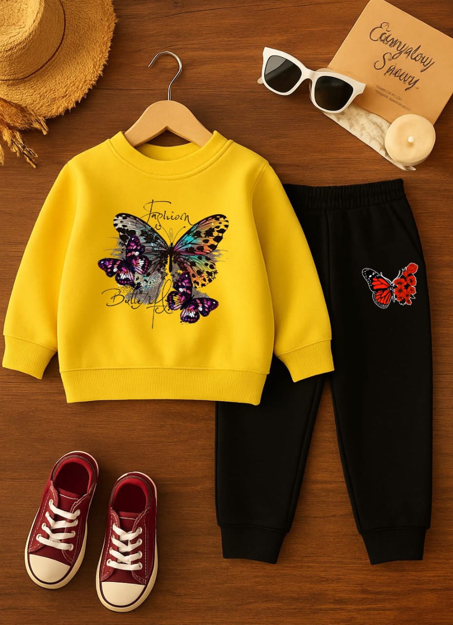 BBG Fashion Kids Winter Tracksuit Yellow Double Fleece - The Storvia Designers