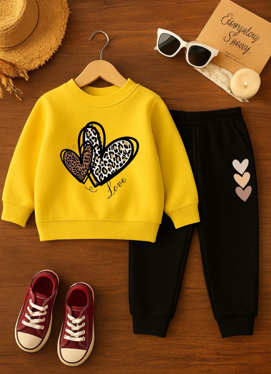 BBG Fashion Kids Winter Tracksuit Yellow Double Fleece - The Storvia Designers