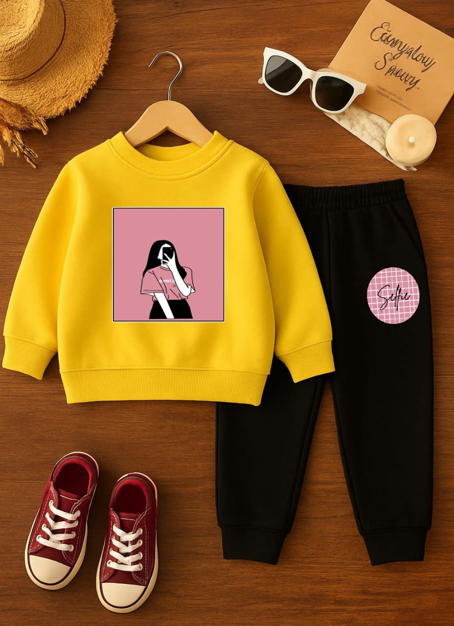 BBG Fashion Kids Winter Tracksuit Yellow Double Fleece - The Storvia Designers