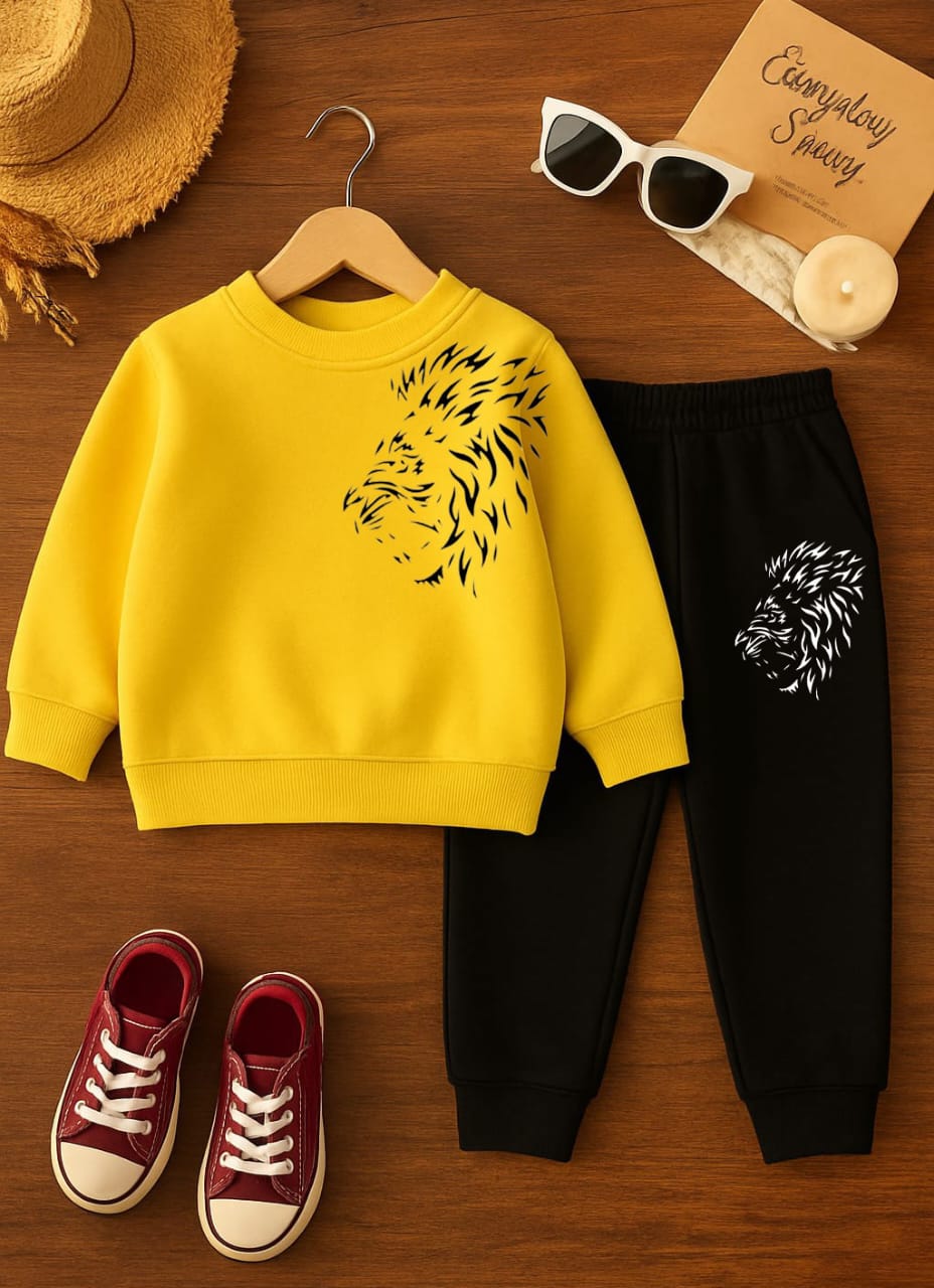 BBG Fashion Kids Winter Tracksuit Yellow Double Fleece - The Storvia Designers