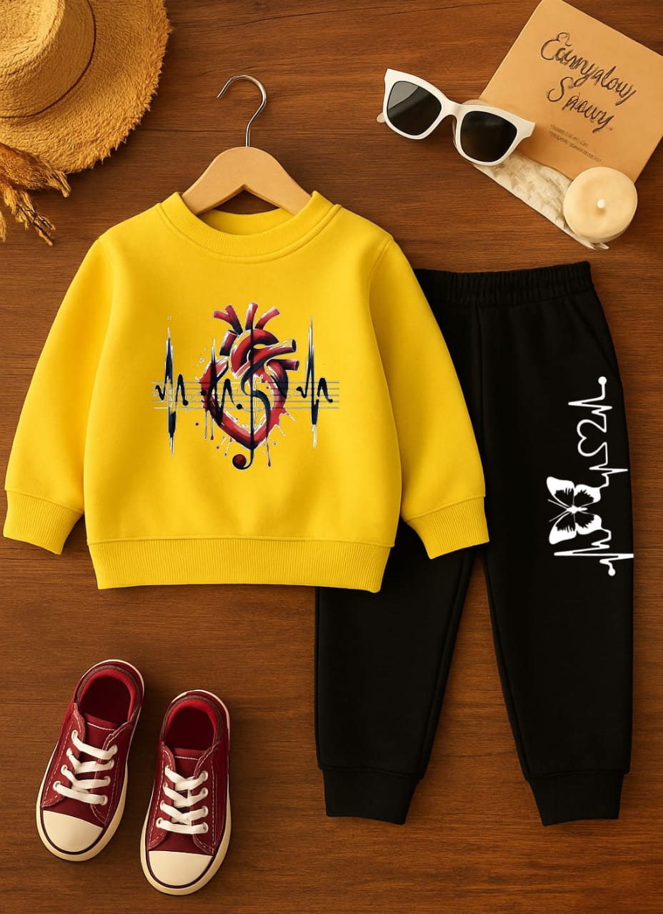 BBG Fashion Kids Winter Tracksuit Yellow Double Fleece - The Storvia Designers