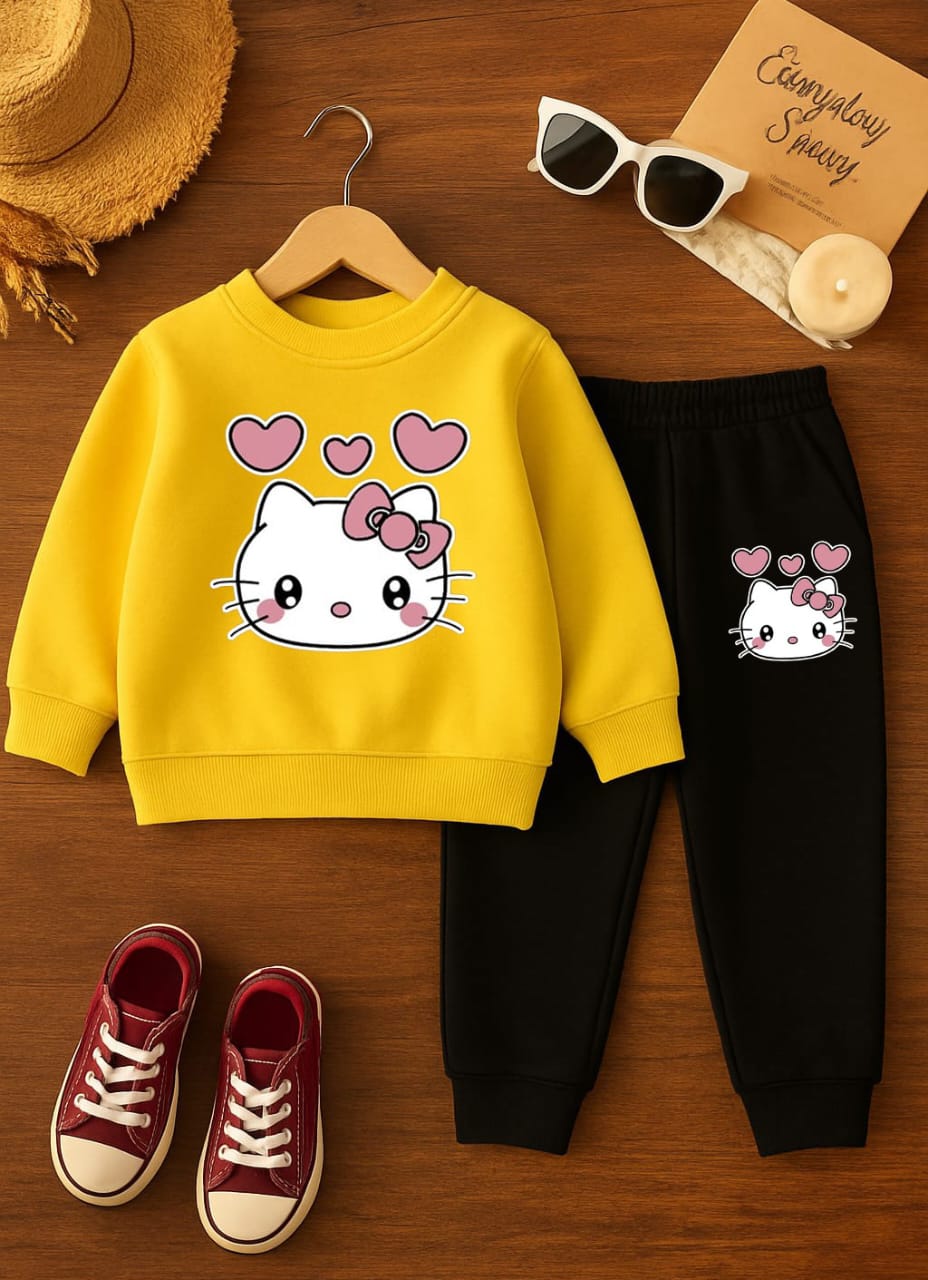 BBG Fashion Kids Winter Tracksuit Yellow Double Fleece - The Storvia Designers