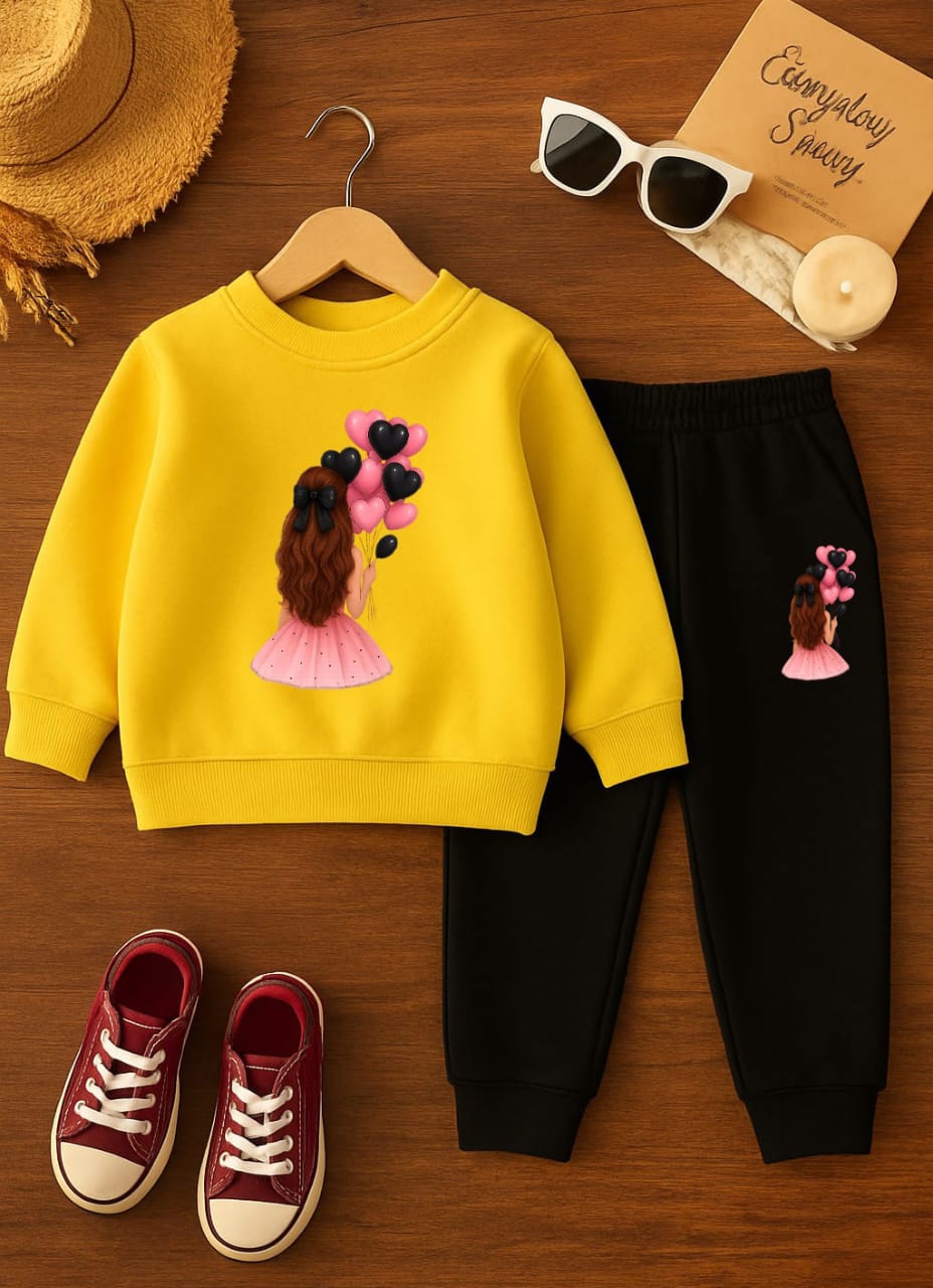 BBG Fashion Kids Winter Tracksuit Yellow Double Fleece - The Storvia Designers