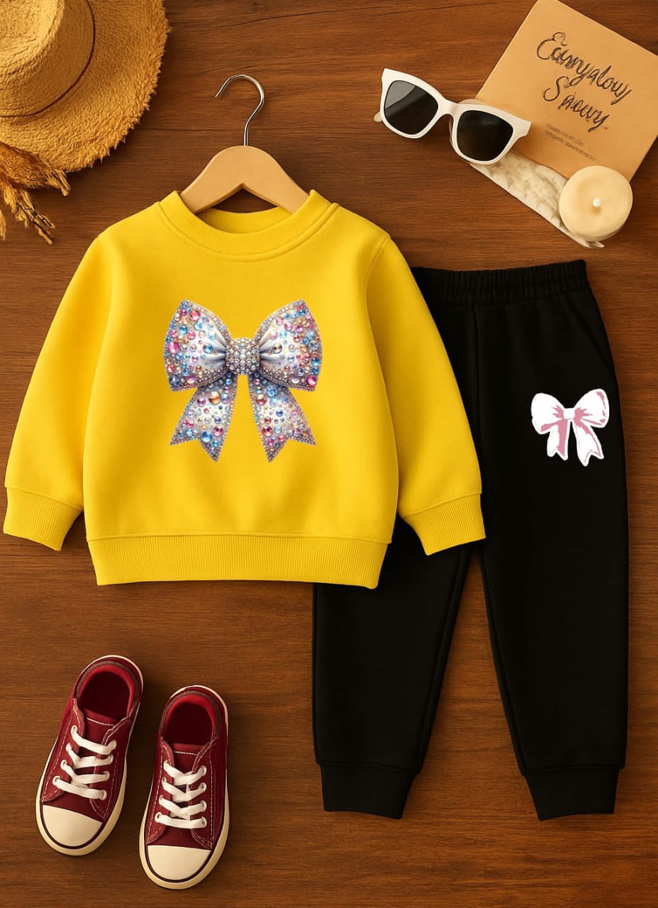 BBG Fashion Kids Winter Tracksuit Yellow Double Fleece - The Storvia Designers